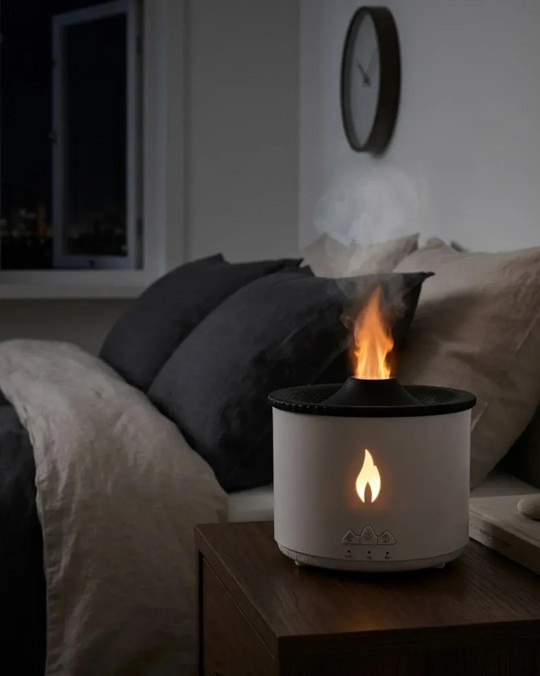 DAYI | Alev ve Volkan Efektli Ultrasonik Aroma Difüzörü LED Gece Lambalı Hava Nemlendirici