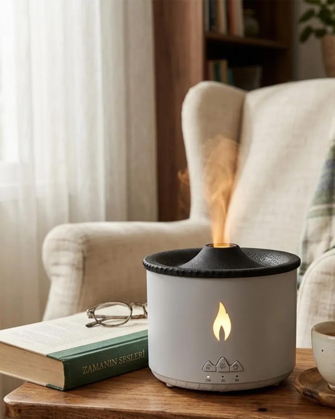 DAYI | LED Alev Efektli Aroma Difüzörü Ultrasonik Hava Nemlendirici Gece Lambası Fonksiyonlu